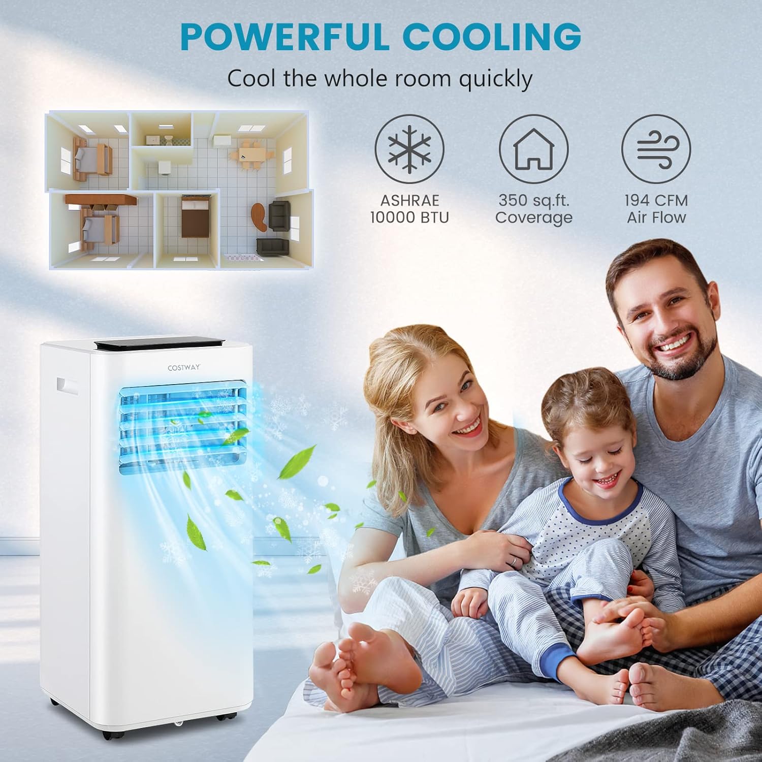 COSTWAY 10000 BTU Portable Air Conditioner, 3 in 1 AC Unit, Fan & Dehumidifier w/Sleep Mode, 24H Timer, LED Display, Child Lock, Remote Control & Window Kit for Home Office Dorm (White-10000BTU)