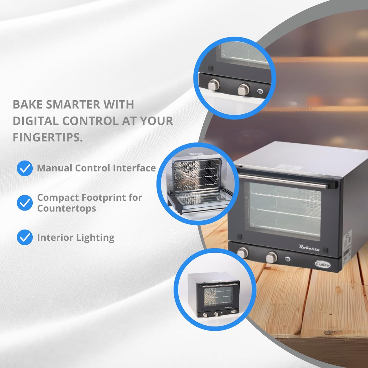 Cadco OV-003 Quarter-Size Commercial Countertop Convection Oven, 3 Pan Capacity, Manual Time & Temp Controls, Stainless Steel, 18-7/8