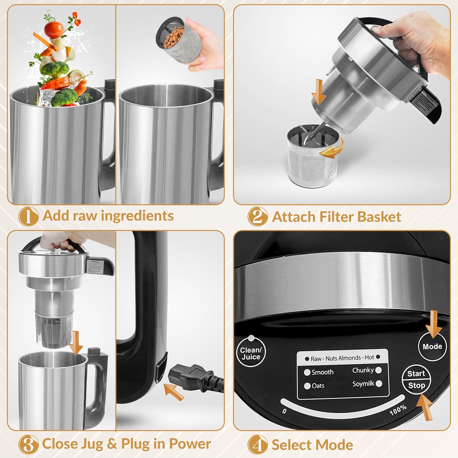 Crayton Nut Milk Maker Machine with Built-in Strainer, 51oz/ 1.5L Stainless Steel Almond Milk Maker for Soy, Almond, Oat, Cashew Nut Milks & More, 7-in-1 Multi-Functional, 6-7 Cups Per Batch, 120V