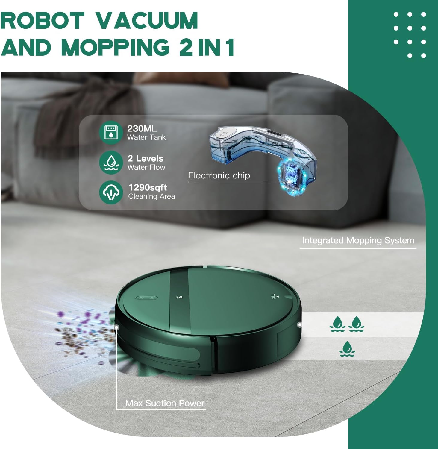 Robot Vacuum and Mop Combo with Smart 3D Avoidance | 2 in 1 Mopping Robotic Vacuum Cleans Hard Floors & Carpets | Powerful Suction & Tangle-Free for Pet Hair | App/Wi-Fi/Alexa, Self-Charging