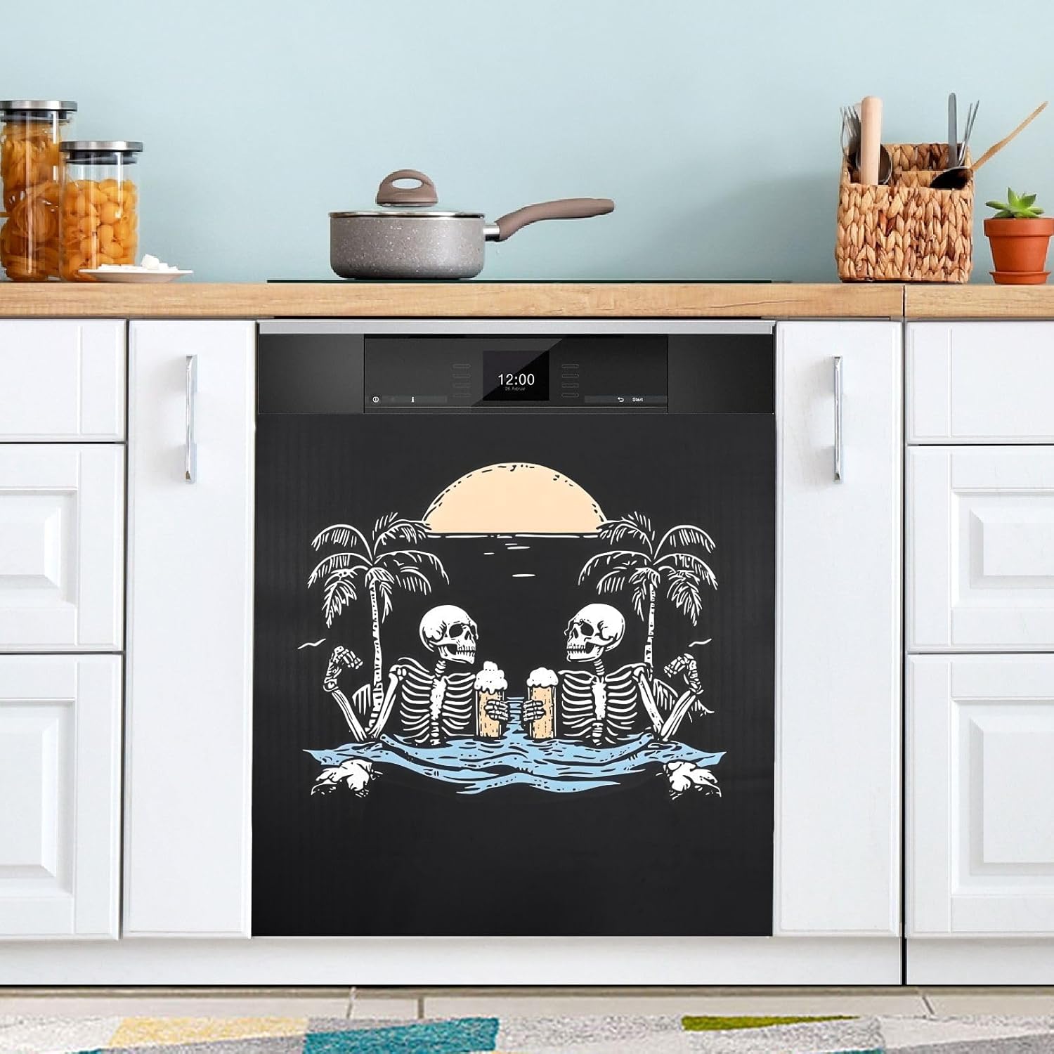 Dishwasher Magnet Cover Large Magnetic Stickers Skeleton Palm Tree Front Dishwasher Cover Reusable Decal for Home Kitchen Anti-Scratch Refrigerator Decorative Lid Washing Machine Laundry 23