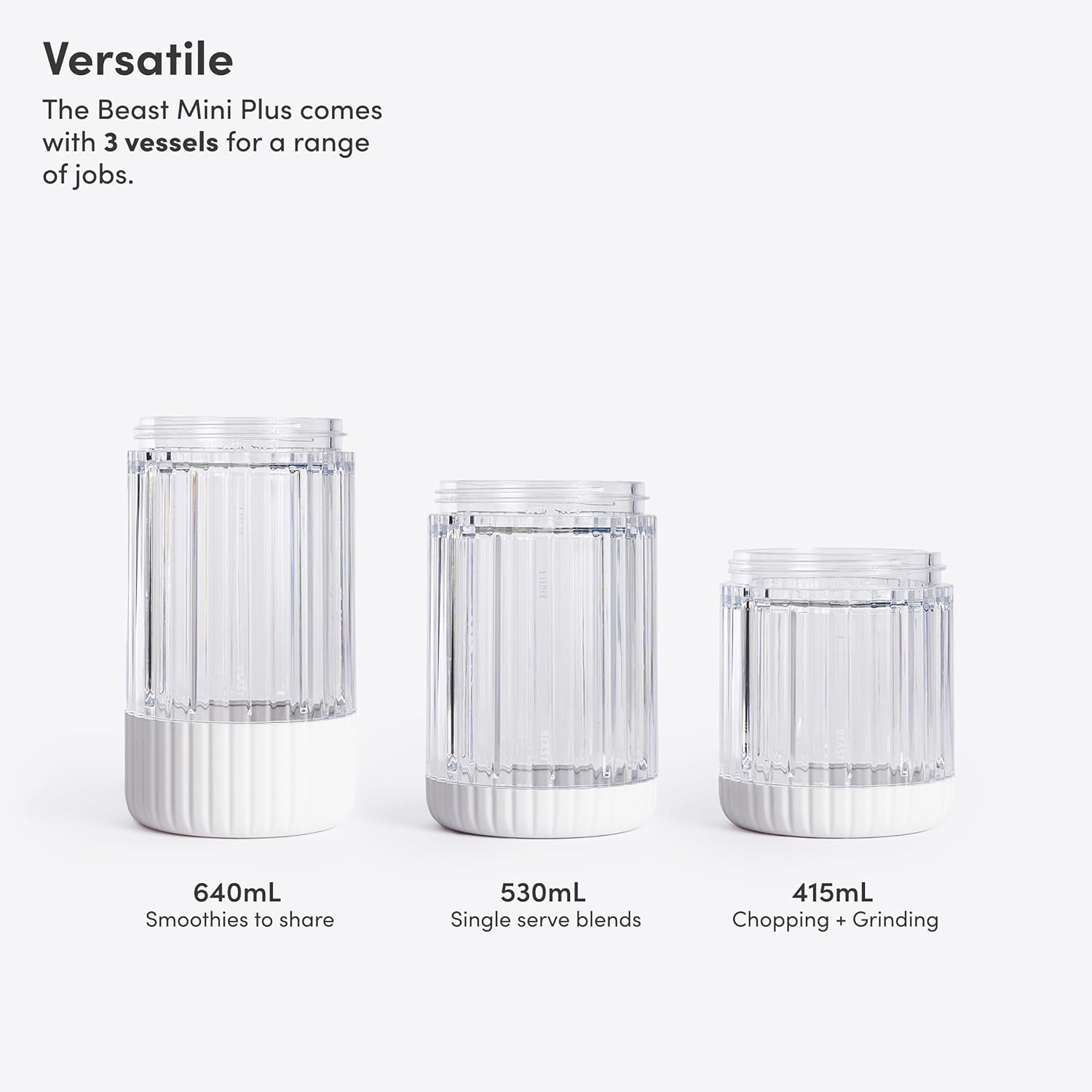 The Beast Mini Blender Plus | Mini Countertop Kitchen Blender | Blend Smoothies and Shakes, Dressings, Sauces, Dips | Extra Vessels, Straw Cap and Straws Included | 600W (Cloud White)