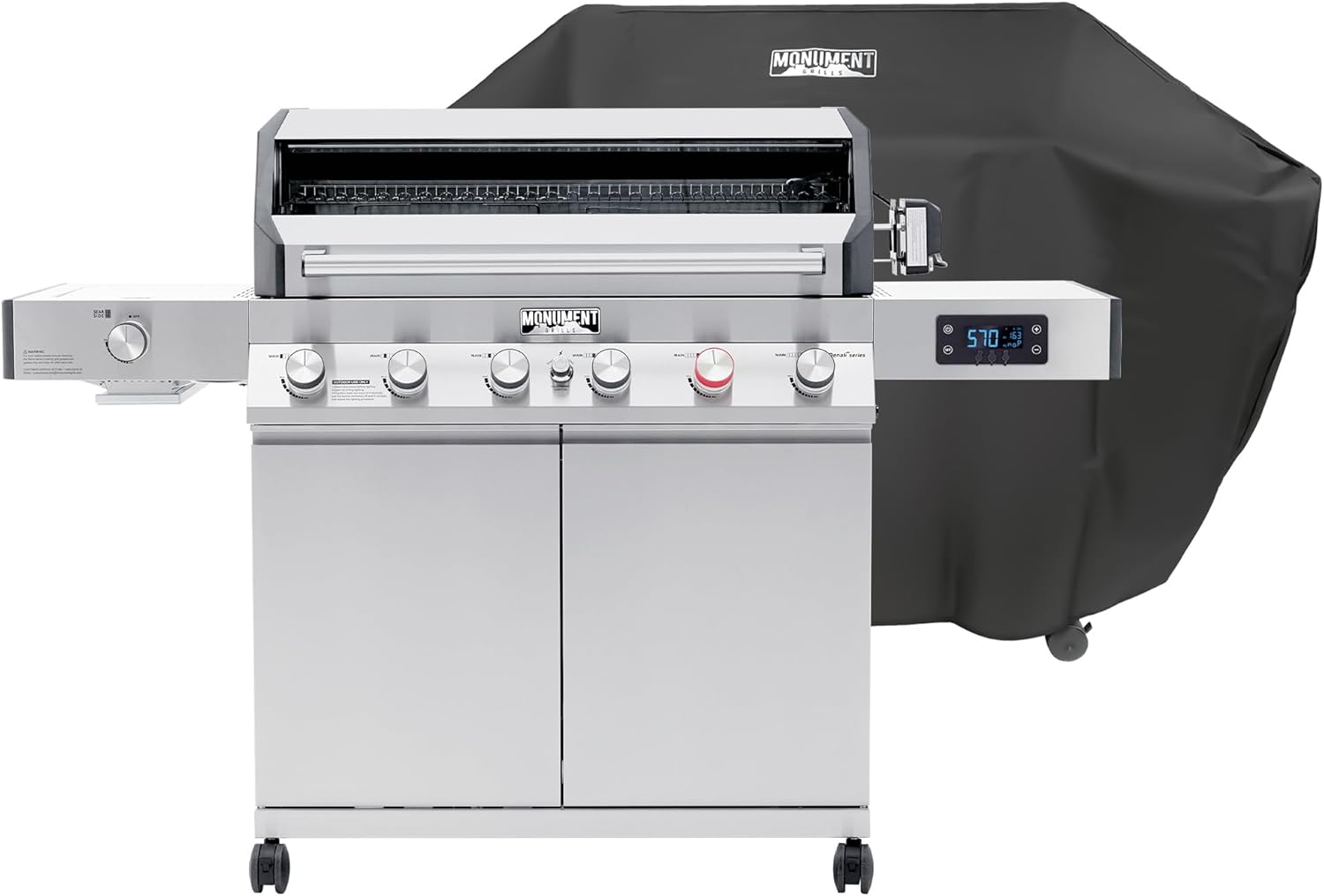 Monument Grills 6+1 Burner Smart Tech Propane Gas Grill, Denali 605Pro Stainless Steel Grill 78,000 BTU Outdoor Patio Barbecue Grill with Side Sear Burner, Knob Control, Cover and Rotisserie Kit