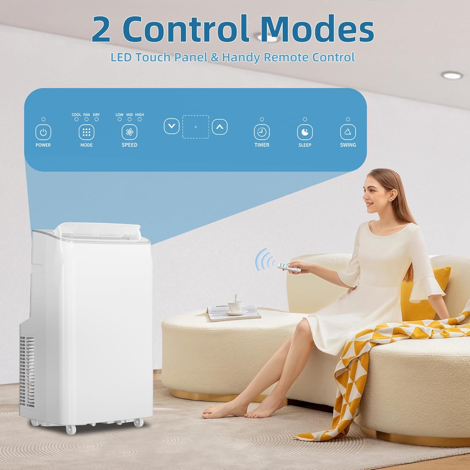 Efficient Cooling with Portable Air Conditioner - 12000 BTU Portable Air Conditioner Cools Rooms Up to 450 Sq. Ft, 3-In-1 Functionality, Quiet Operation