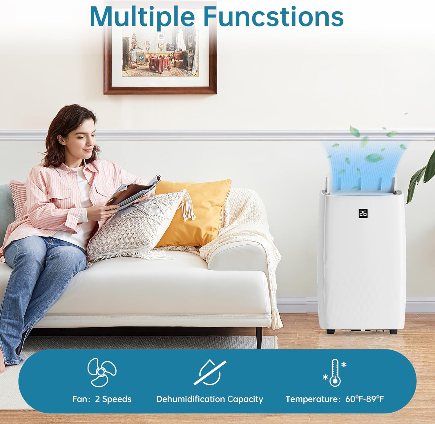 Garvee 12000 BTU Portable Air Conditioners with Dehumidifier and Fan Mode, Portable AC with 24H Timer & Remote Control, AC Unit for Home, Office, School, White
