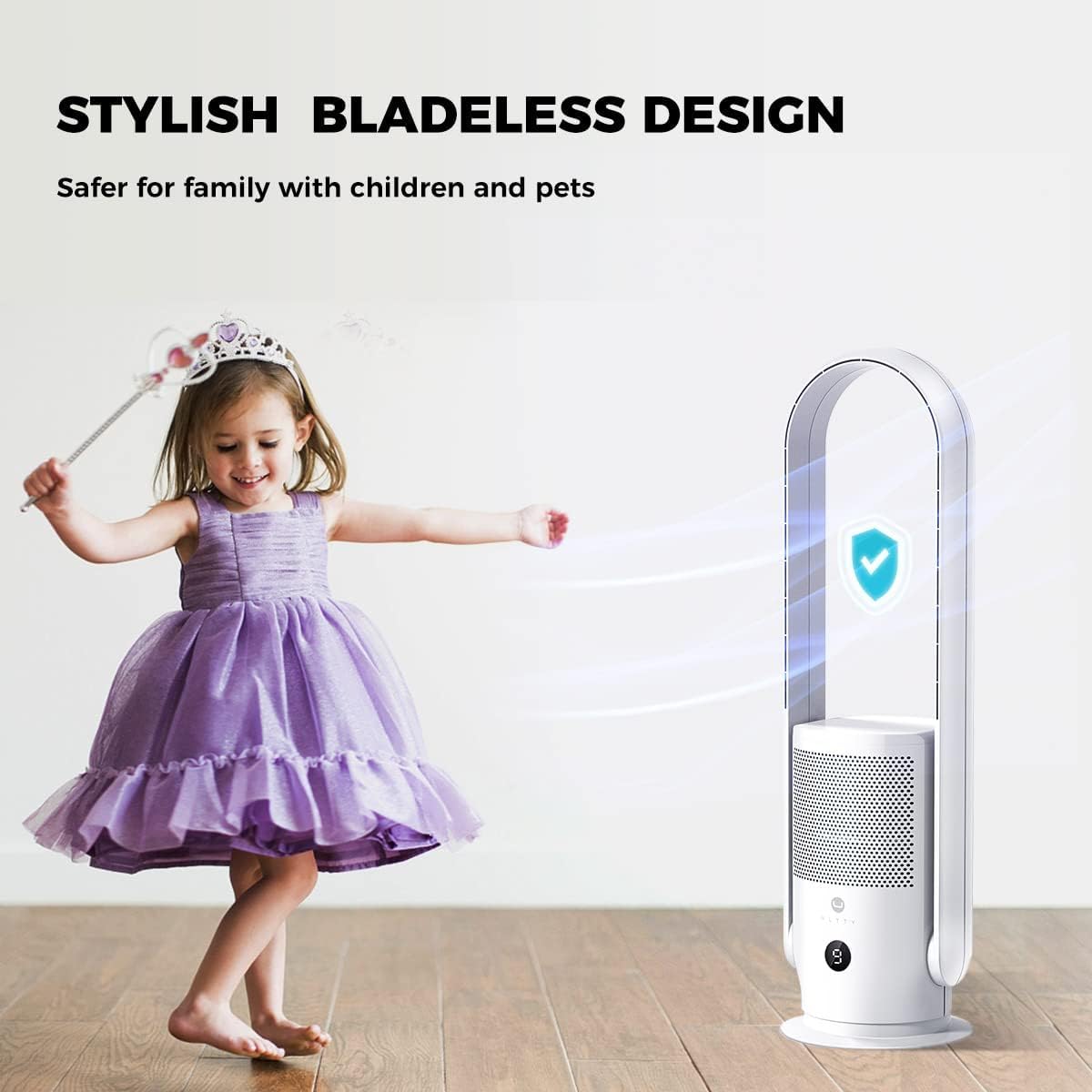 U ULTTY Bladeless Tower Fan and Air Purifier in one, True HEPA Filter 99.97% Smoke Dust Pollen Dander, Oscillating Tower Fan with Remote Control CR022D, White
