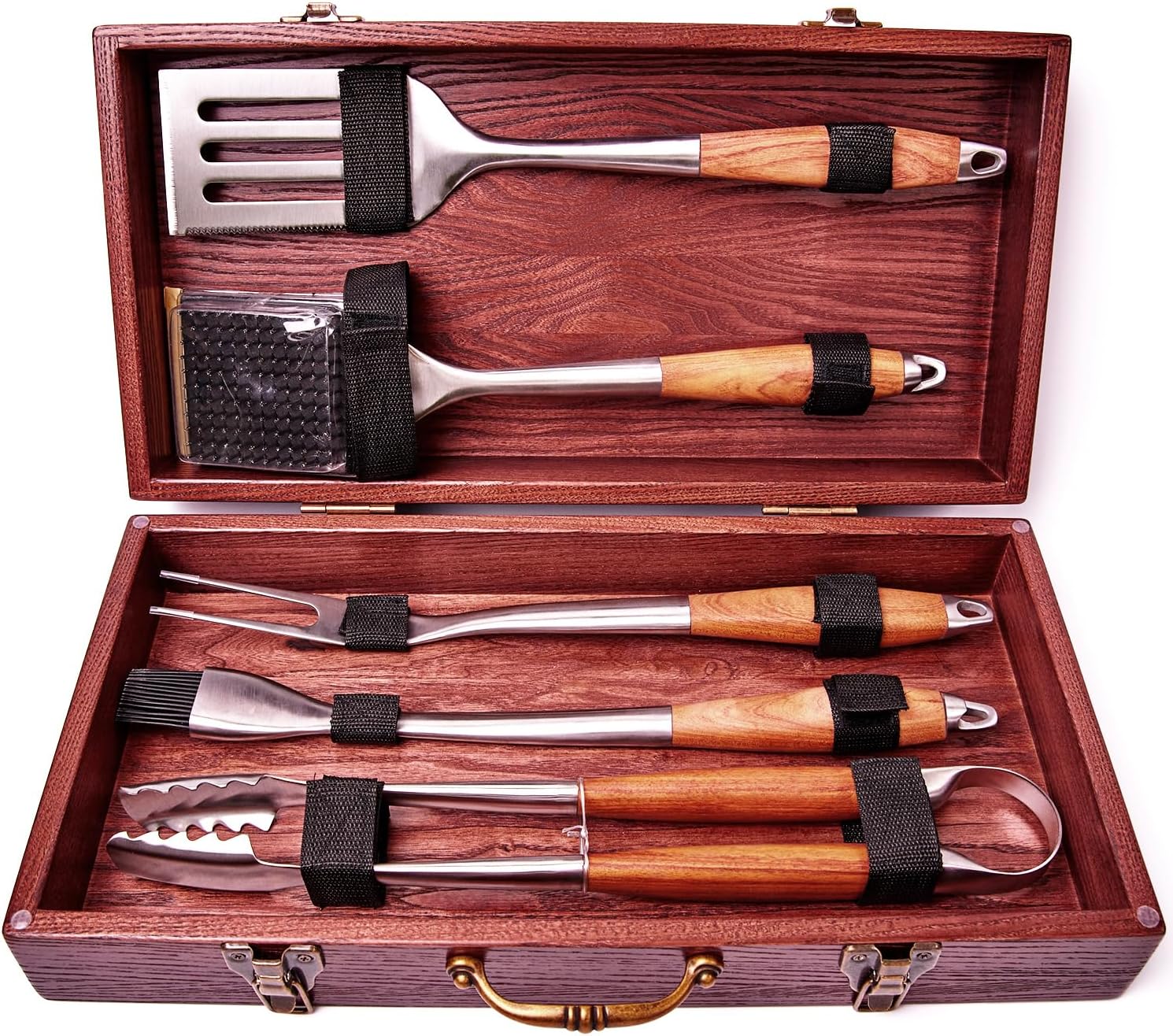 BBQ Grilling Accessories - Barbecue Tool Sets - Luxury Grill Accessories Kit - Grill Set with Case – Premium Stainless Steel Equipment - 5 in 1 BBQ Tongs, Meat Fork, Spatula & Basting Brush