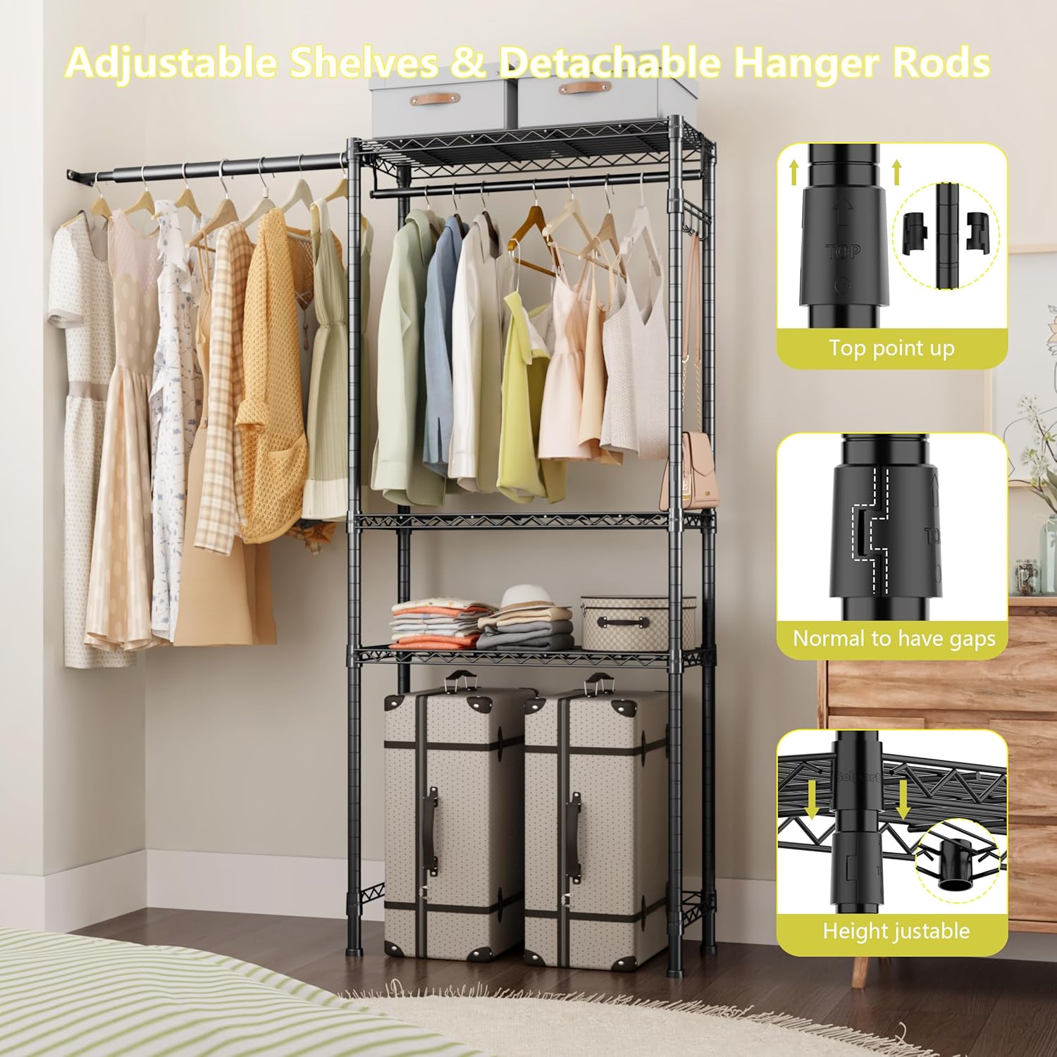 Over Washer and Dryer Shelves,3 Tier Adjustable Wire Shelving Laundry Room Storage Organization Clothes Drying Rack with Mounted on the Wall Expandable Hanger Rods&Hook,55