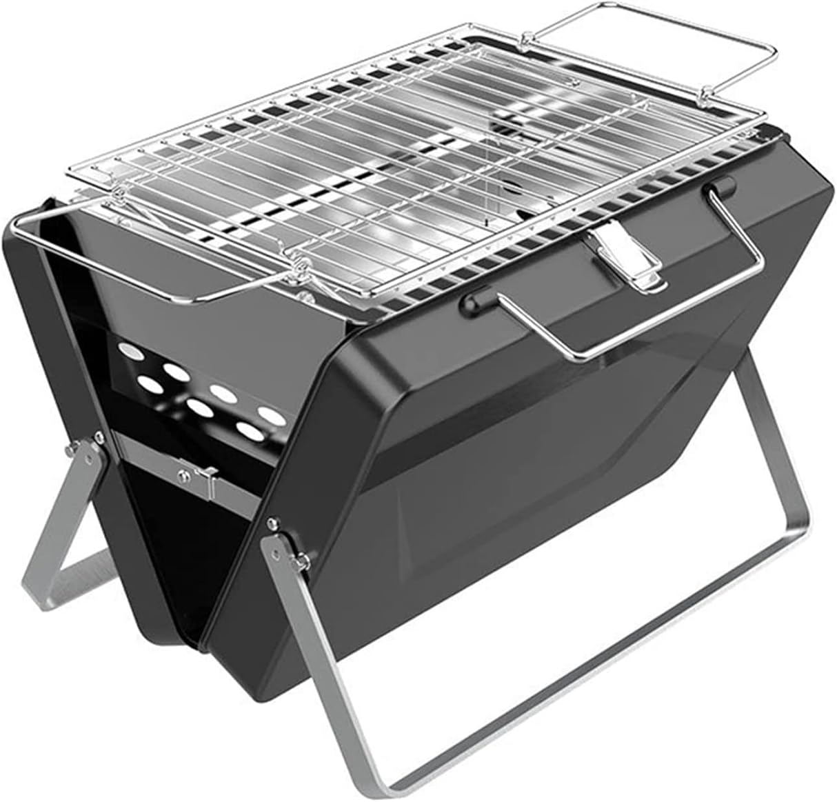 Gas grill Charcoal BBQ Grill Portable Home Suitcase BBQ Stove Folding Barbecue Grills Outdoor Camping Picnic Kitchen Barbeque Cooking Tool (Black A)