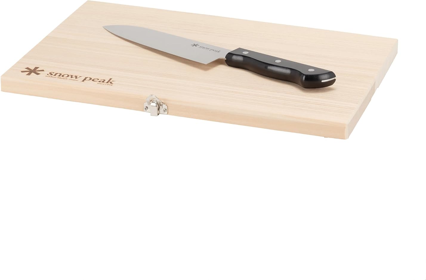Snow Peak Cutting Board and Knife Set, Chopping Block, Foldable, Natural Birch Wood, Stainless Steel Knife, Camping, Picnic, Large