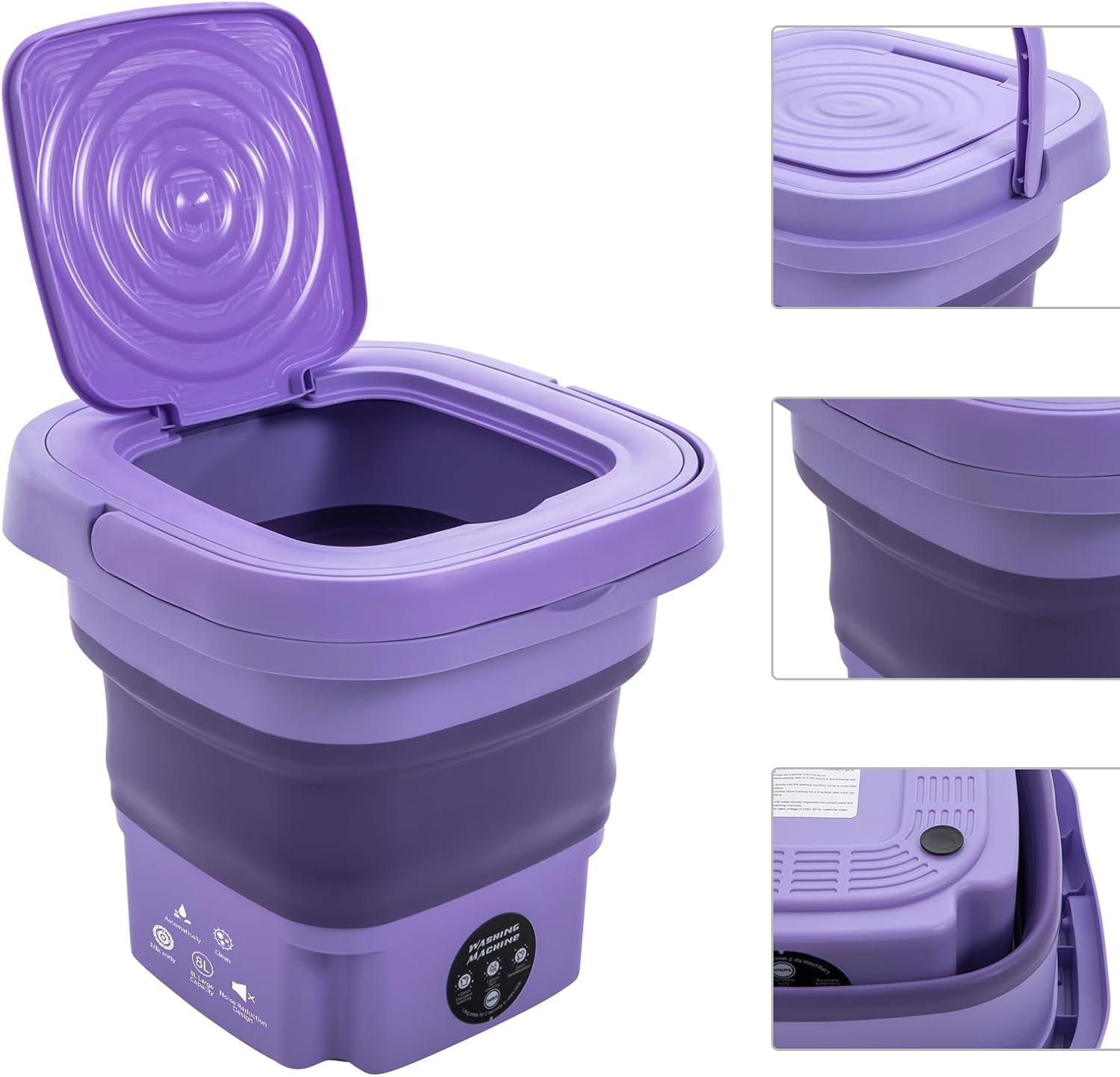 Portable Washing Machine with Drainage Basket, 3 Cleaning Modes, 8L Foldable Mini Washer for Small Clothes, Compact Cloth Laundry Washer for Home/Dorm/RV/Camping Travel (Purple, US Plug)