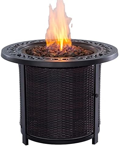 Round Firepit Table with Wicker Base