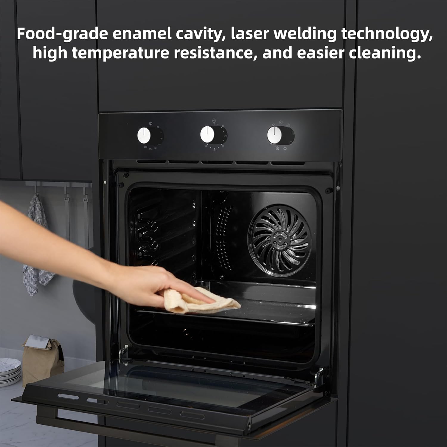 Zstar 24 Inch Single Wall Oven, 240V 3000W Built-in Electric Wall Oven with Mechanical Knobs Control, 2.5 Cu.ft Capacity, Large View Winow, Black