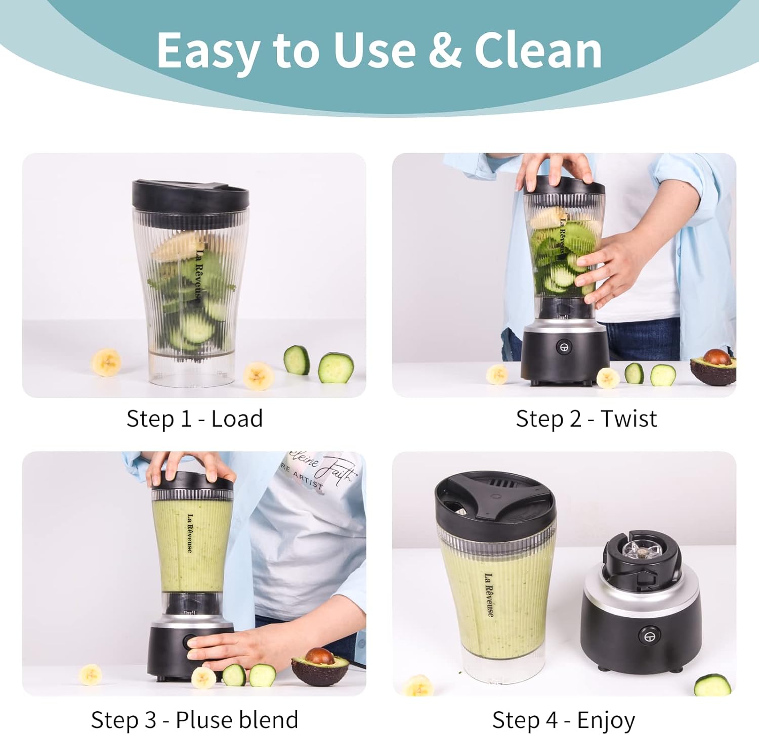 La Reveuse 250W Liberty Blender (Black) + La Reveuse 2-Cup Small Food Chopper (White)