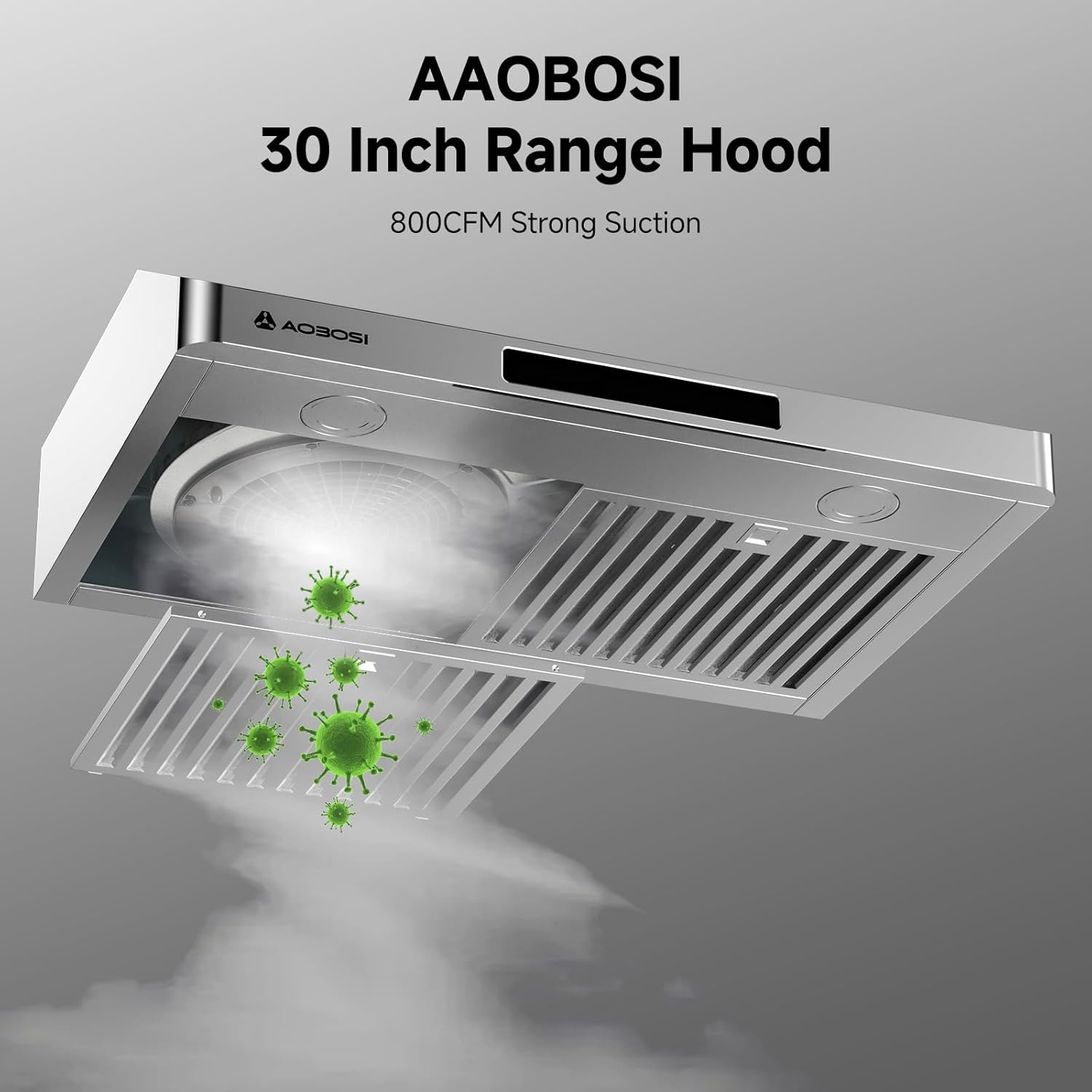 AAOBOSI Range Hood 30 inch Under Cabinet,700-CFM Gesture Sensing/Touch Control/Motor Upgrade Low Noise,3 Speed Range Hood with LED Lights Exhaust Fan, Stainless Steel Kitchen Vent Hood