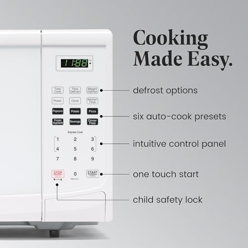 Farberware 0.9 Cu. Ft. Countertop Microwave Oven – 900 Watts Power, Auto Cook Settings, Defrost, Easy Clean and Child Safety Lock - White