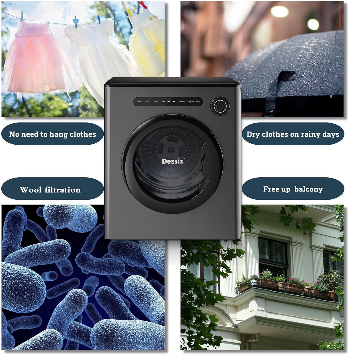 11LBS Clothes Dryer with Exhaust Pipe and Electric Dryers with Stainless Steel Tub, Clothes Dryer Machine for Spaces, RVs and Apartments -Grey Quiet, Sturdy and Easy to Use