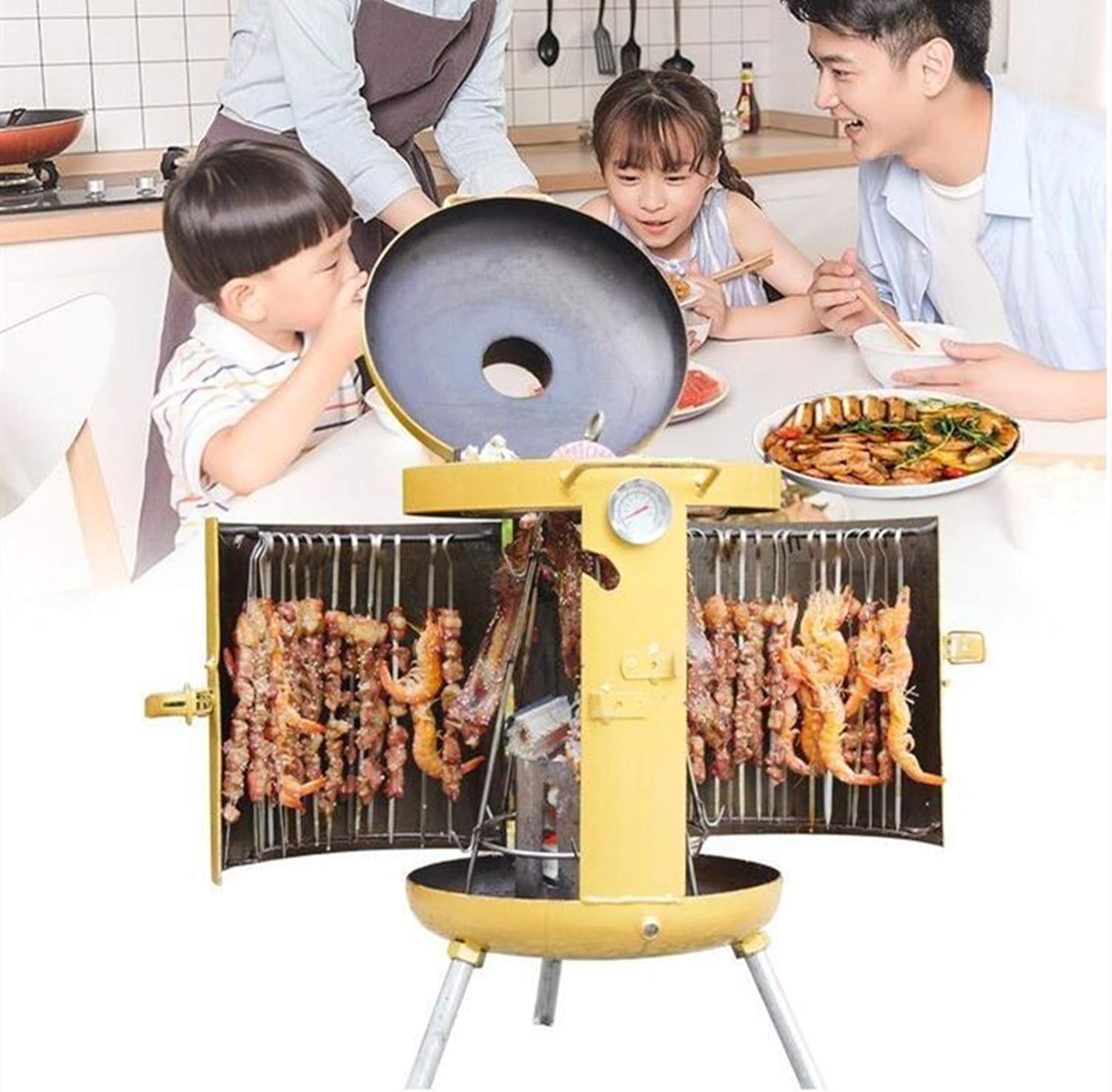 Safety Certification 3-in-1Barbecue Grill Heavy Duty Barbecue Smoker Grill Charcoal Barbecue BBQ Grill Set for Outdoor Picnic Patio Backyard Camping Cooking