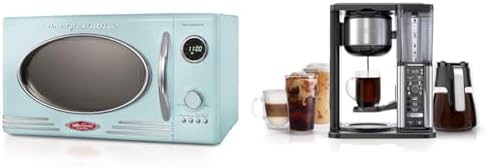 Nostalgia Retro Countertop Microwave Oven - Large 800-Watt - 0.9 cu ft & Ninja CM401 Specialty 10-Cup Coffee Maker with 4 Brew Styles for Ground Coffee, Built-in Water Reservoir