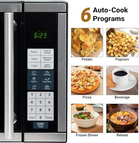0.7 Cu.ft. Countertop Microwave Oven Countertop, 6 Auto Menus, 700W Small Microwave with 10 Power Levels, Child Lock & Space-Saving