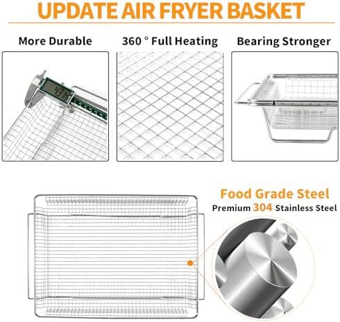 Atgestore W11548747 Air Fryer Basket Replacement for Whirlpool Kitchenaid Oven Parts 18.5’’x12.8’’ Mesh Basket 304 Stainless Steel Air Fryer Tray Range Stove Toaster Oven Rack Grill Pan Crumb Tray
