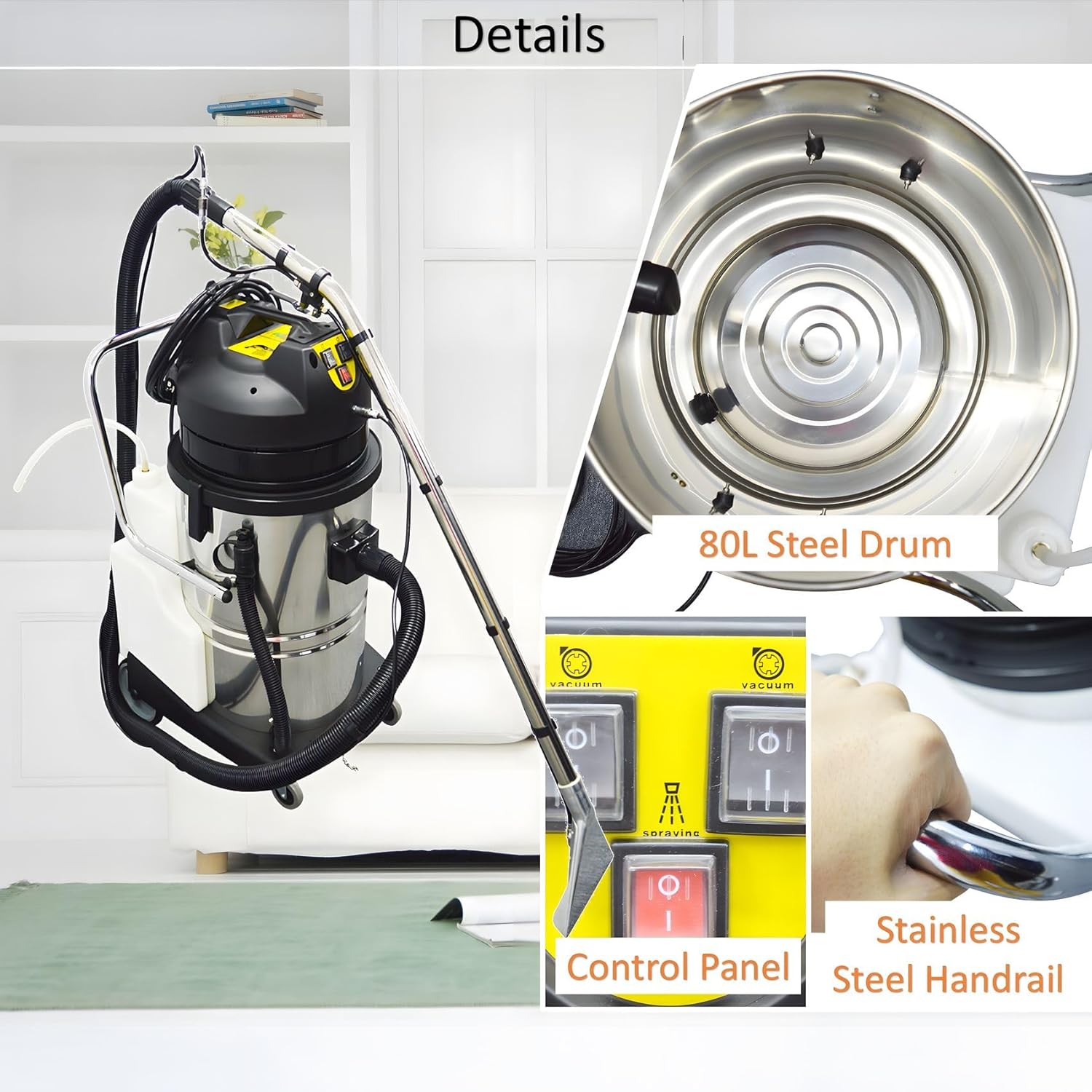 Carpet Extractor Machine 80L 3 in 1 Stainless Steel Hotel Carpet Cleaning Machine 110V 2000W for Corridor Conference Hall and Restaurant