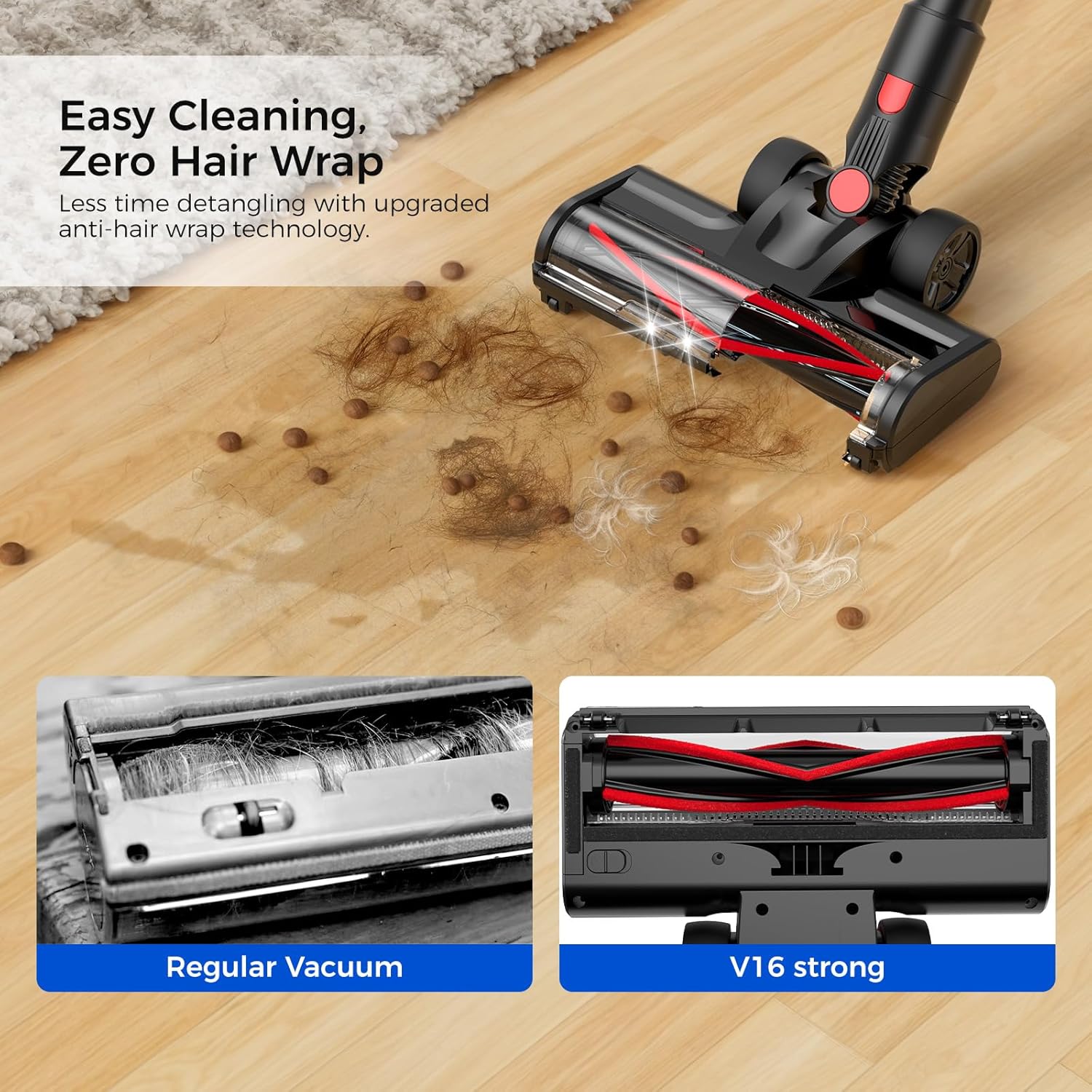 Teendow Cordless Vacuum Cleaner, 500W 50 Minutes Runtime Stick Vacuum for Pet Hair, Powerful Suction, Rechargeable, Lightweight, Handheld Vacuum Versatile for Carpet, Hard Floor (Black)