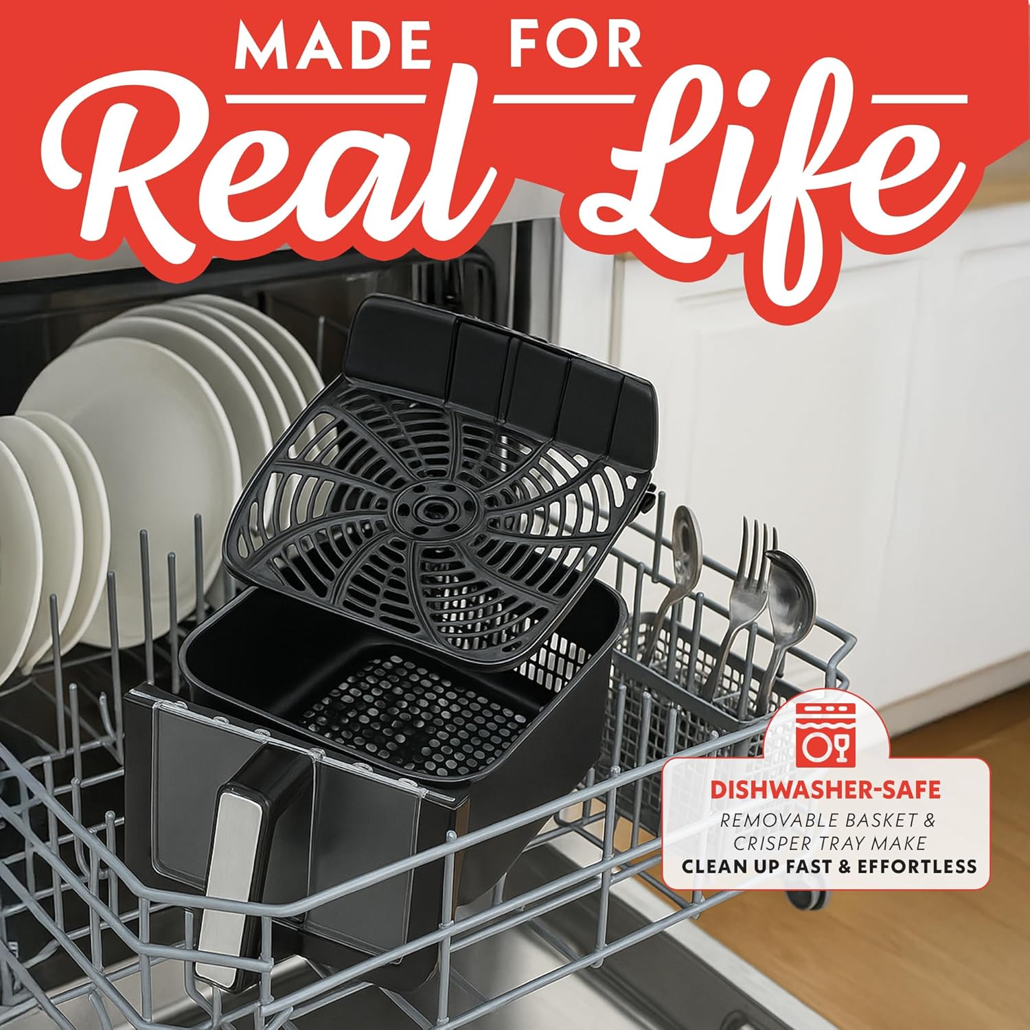 Gourmia Air Fryer 7 QT - Easy View Panoramic Window & Interior Light, Guided Cooking with 12 One-Touch Presets, FryForce 360, Dishwasher Safe Accessories, White