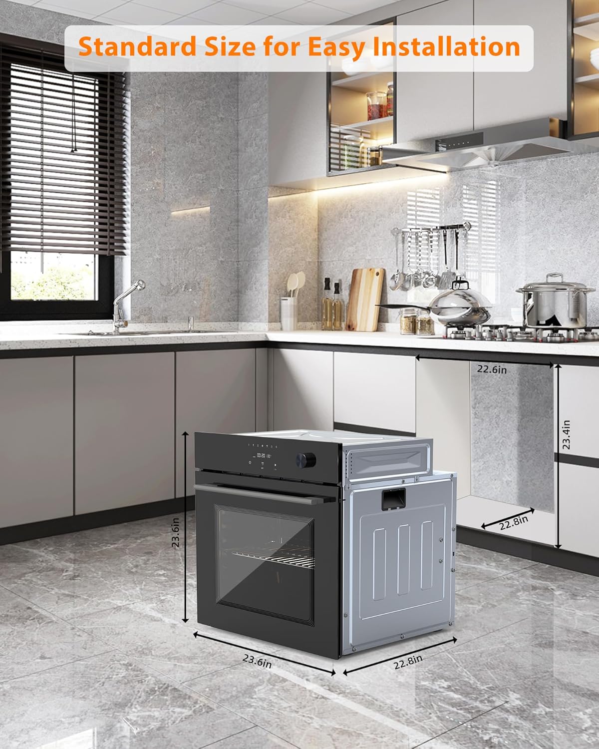 24 in Built-in Electric Ovens, Single Wall Oven with 8 Cooking Modes, 108 Smart Menus, 2.5 Cu.ft Convection Built-in Oven, Stainless Steel, Touch Control, Timer, Safety Lock, 3000W, 240V, Black