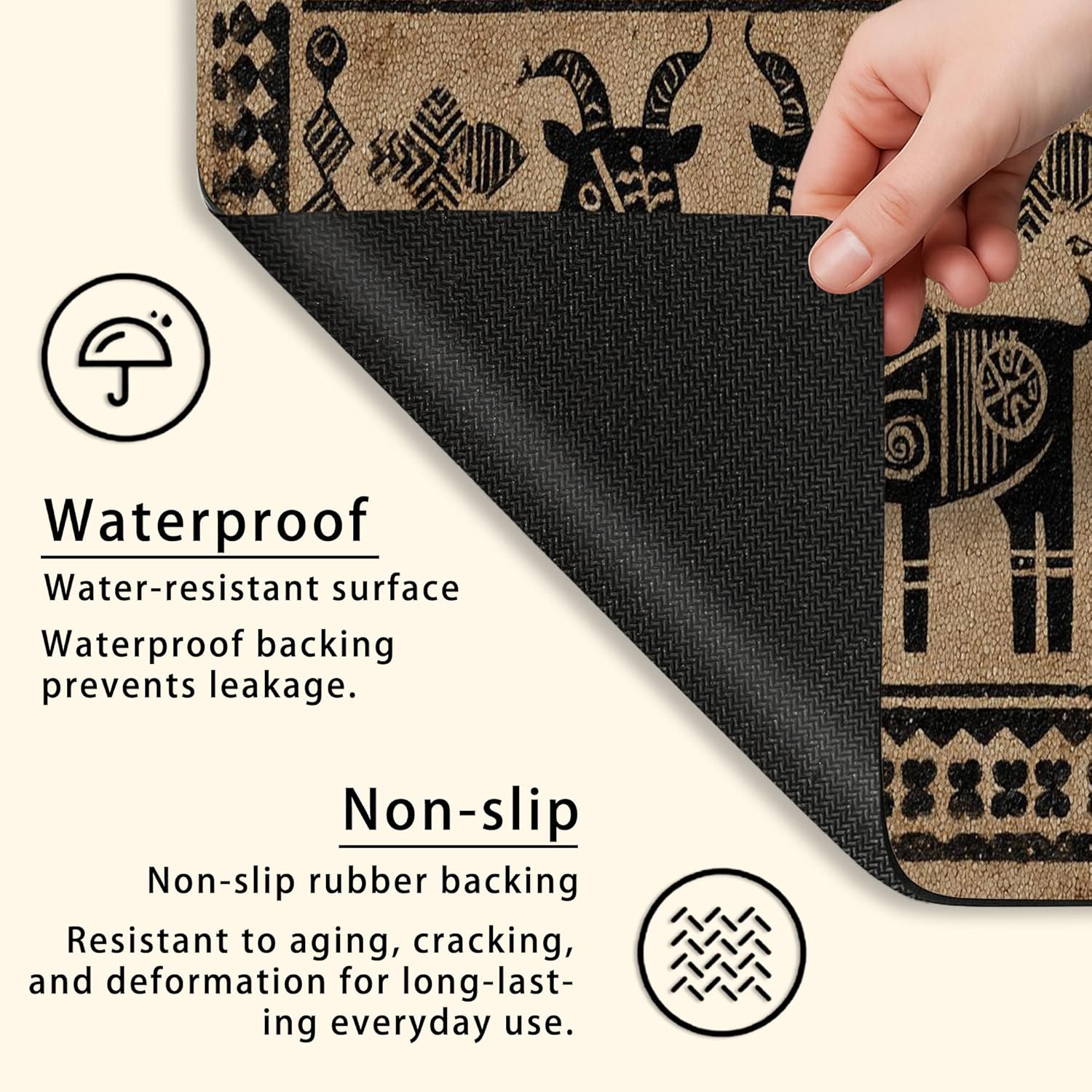 Abstract Goat Washer Dryer Top Protector Mat, Tribal Modern Black and Beige Laundry Machine Covers, Rustic Rubber Anti-slip Waterproof Washer And Dryer Mats for Home 24x24 Inch