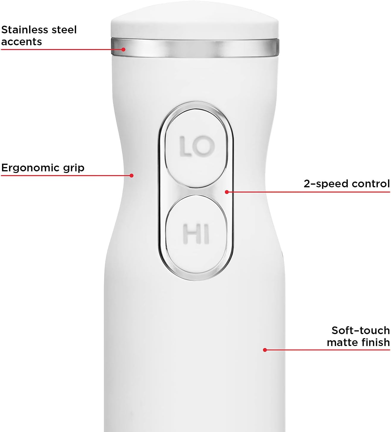 Chefman Immersion Stick Hand Blender with Stainless Steel Blades, Powerful Electric Ice Crushing 2-Speed Control Handheld Food Mixer, Purees, Smoothies, Shakes, Sauces & Soups, Ivory