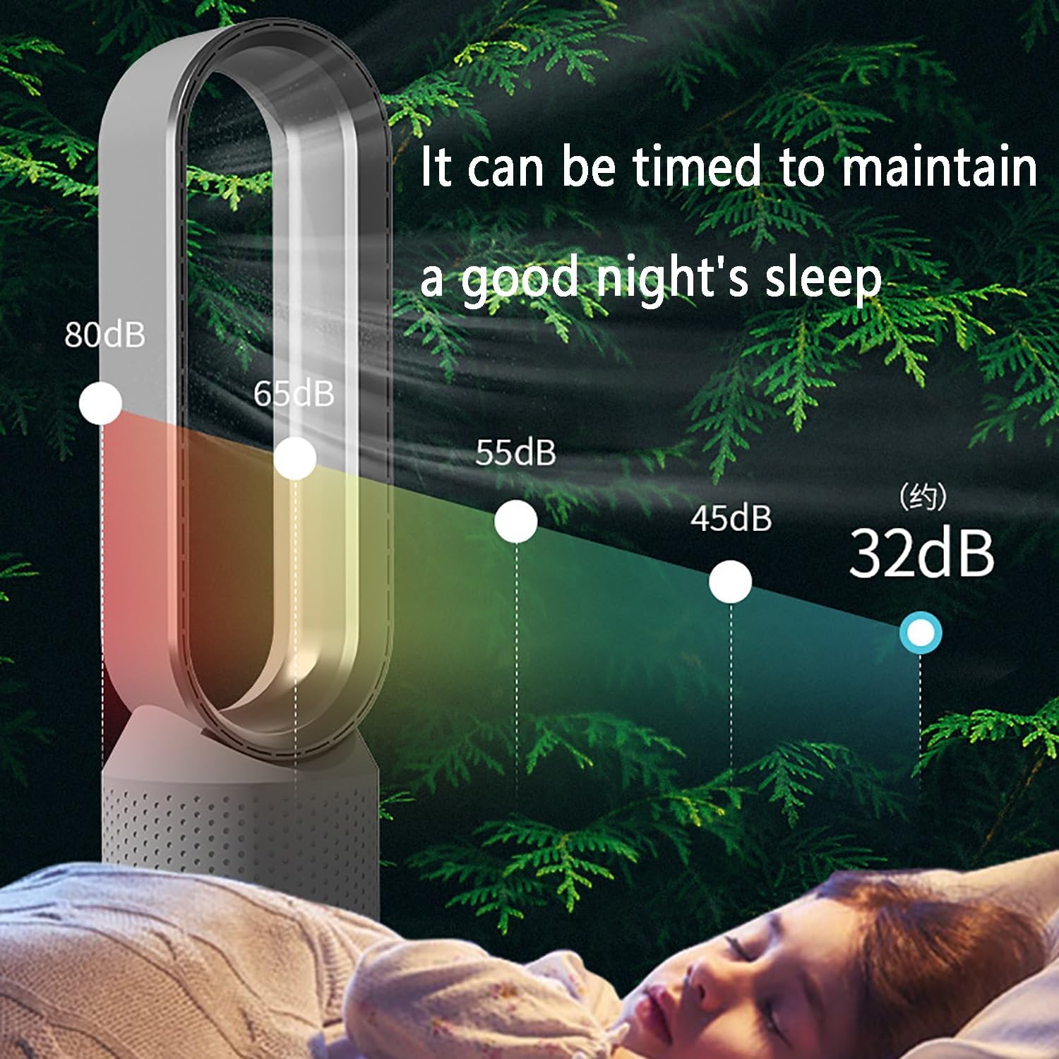 Tower Fan for Bedroom, Bladeless Fan, Portable Air Circulation Fan, Quiet Cooling Floor Fan, Matches Perfectly with a Variety of Home Décor Styles(Gold)