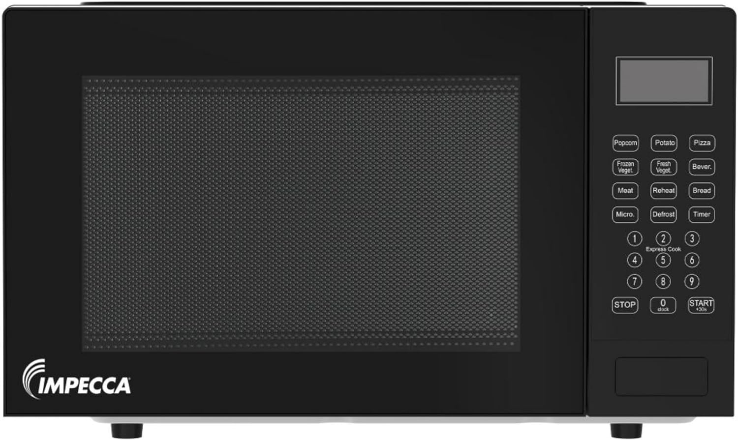 IMPECCA Countertop Microwave Oven 10 Auto Menus Defrost Timer LED 0.9 Cu 900W 11.25” Turntable Child Lock Press to Open