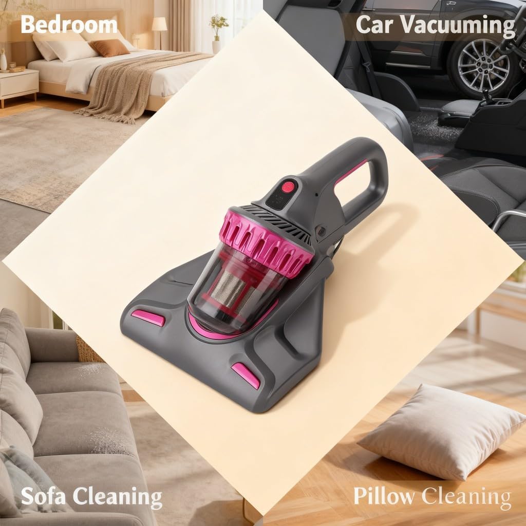 Mattress Vacuum Cleaner Cordless Handheld 10Kpa Gray, 3 in 1 Multifunctional - Vibration, Powerful Suction, Ideal for Bed Sofa and Pillow Cleaning