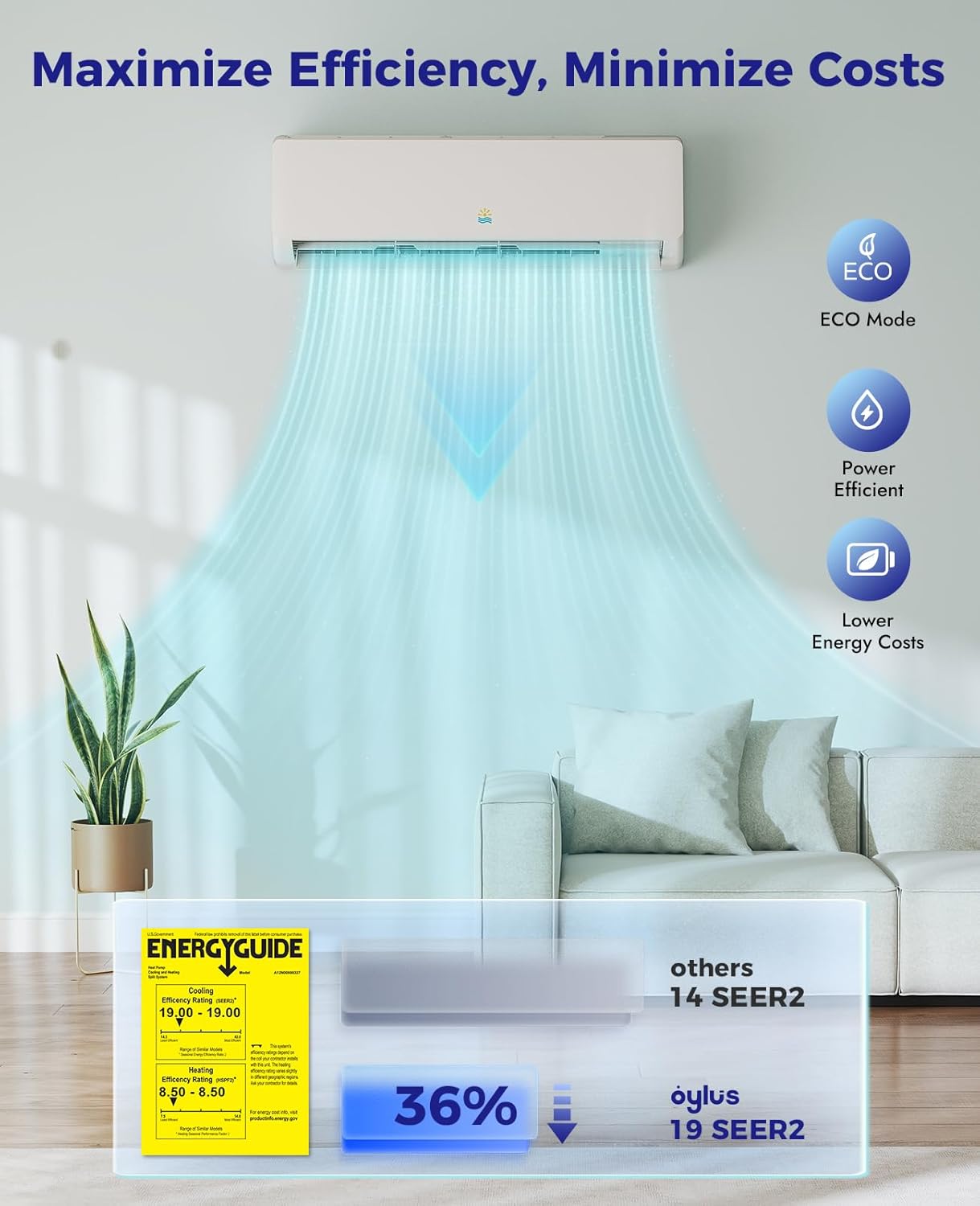 18000 BTU Mini Split Ac/Heating System - 19 SEER2 Mini Split AC Unit with Heat Pump, 230V Energy Efficient Ductless AC Unit Up to 1250 Sq.Ft with Installation Kit