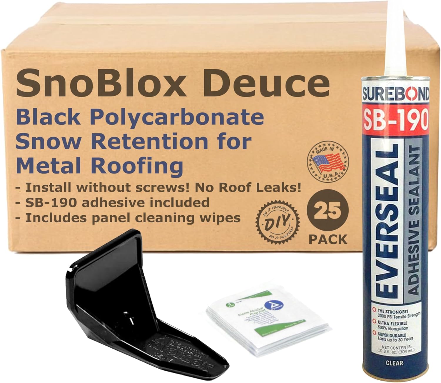 (25) Black Roof Ice Guard Snow Guard Snow Stops for R-Panel PBR and Standing Seam Metal Roofing (with Adhesive)