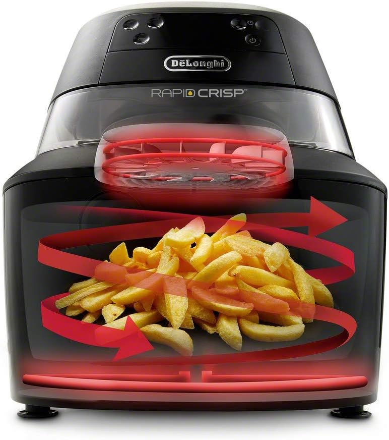 De'Longhi Rapid Crisp Air Fryer, 5-Quart, 1700-Watt XL Cooker, Fries, Crisps, Roasts, Bakes, 5 Preset Functions, Pizza Setting, Up to 20% Faster Cooking, Easy Clean Nonstick, 360° Viewing, Black
