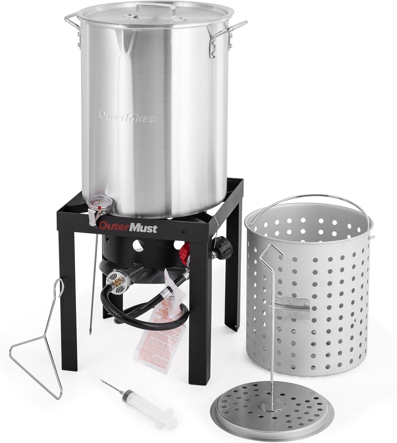 30 QT. Outdoor Fryer 50,000 BTU Turkey Fryer Set and Seafood Boil with Perforaed Basket, Ideal Outdoor Cooker for Turkey, Crawfish, Crab, Shrimp, Lobster for Thanksgiving Gathering