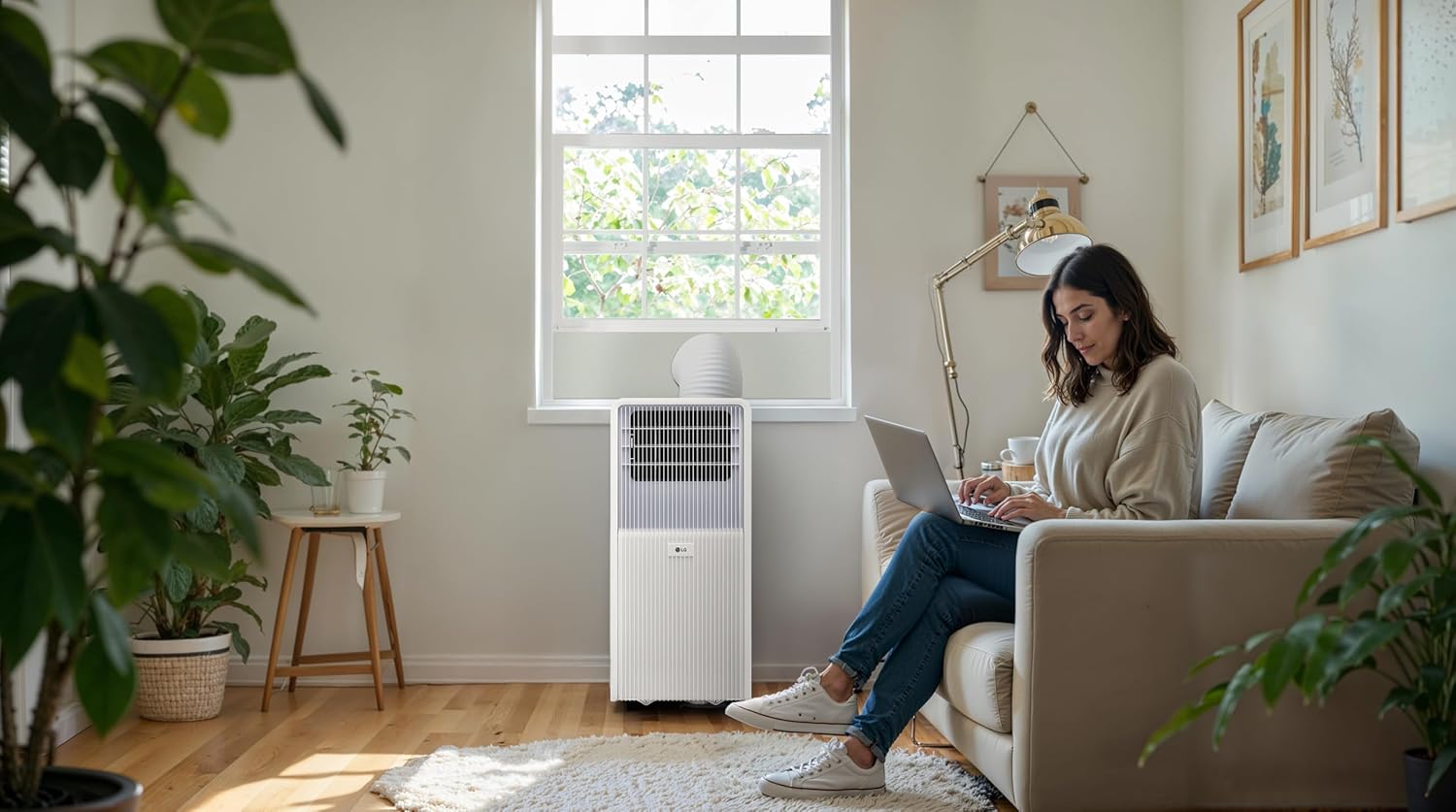 LG 8000 BTU (DOE) / (11000 ASHRAE) Portable Air Conditioner Cools 350 Sqft Easy Install, Remote Control, LCD Display, Washable Filter Eco-friendly AC Unit, White LP0825WFR
