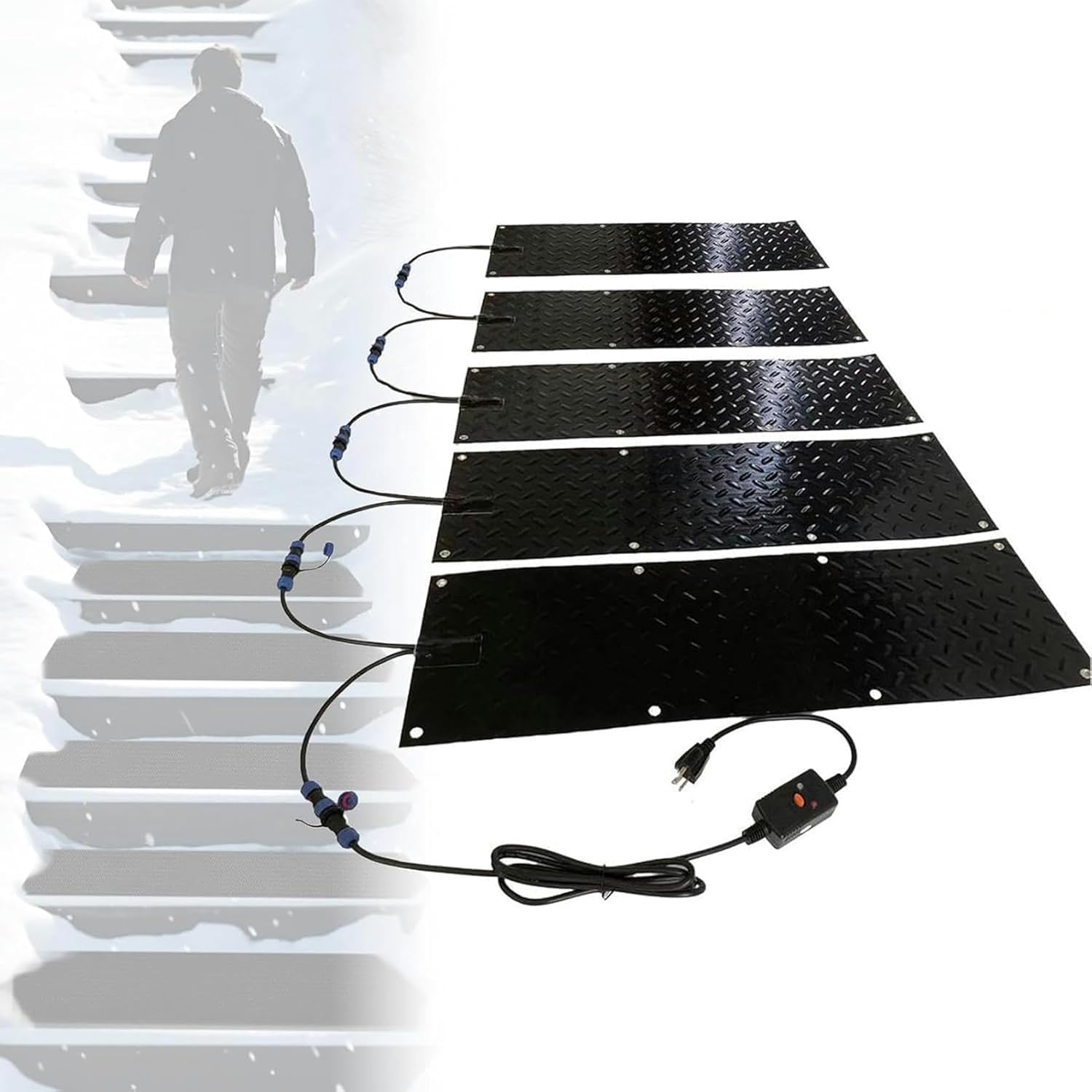Heated Snow Melting Mat, 1/2/3/4/5 Pieces Outdoor Heated Driveway Mat Snow and Ice Melting Mat with Power Cord for Winter Stairs, Steps, Porch, Sidewalk, Garage, Deck(5 Pcs,30x60cm/12x24in)