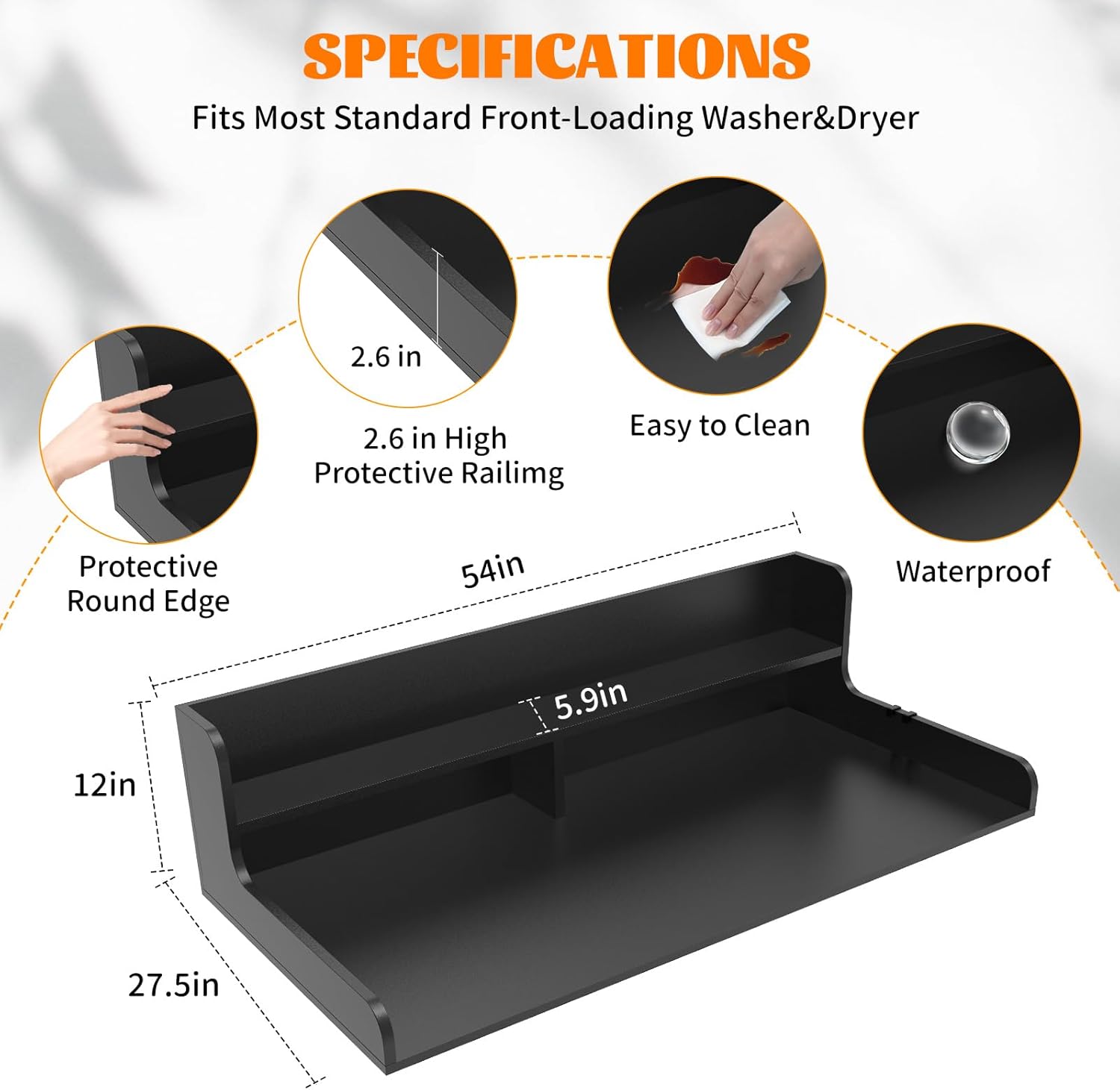 2-Tier Washer Dryer Countertop, Wood Laundry Countertop with Edge, 54