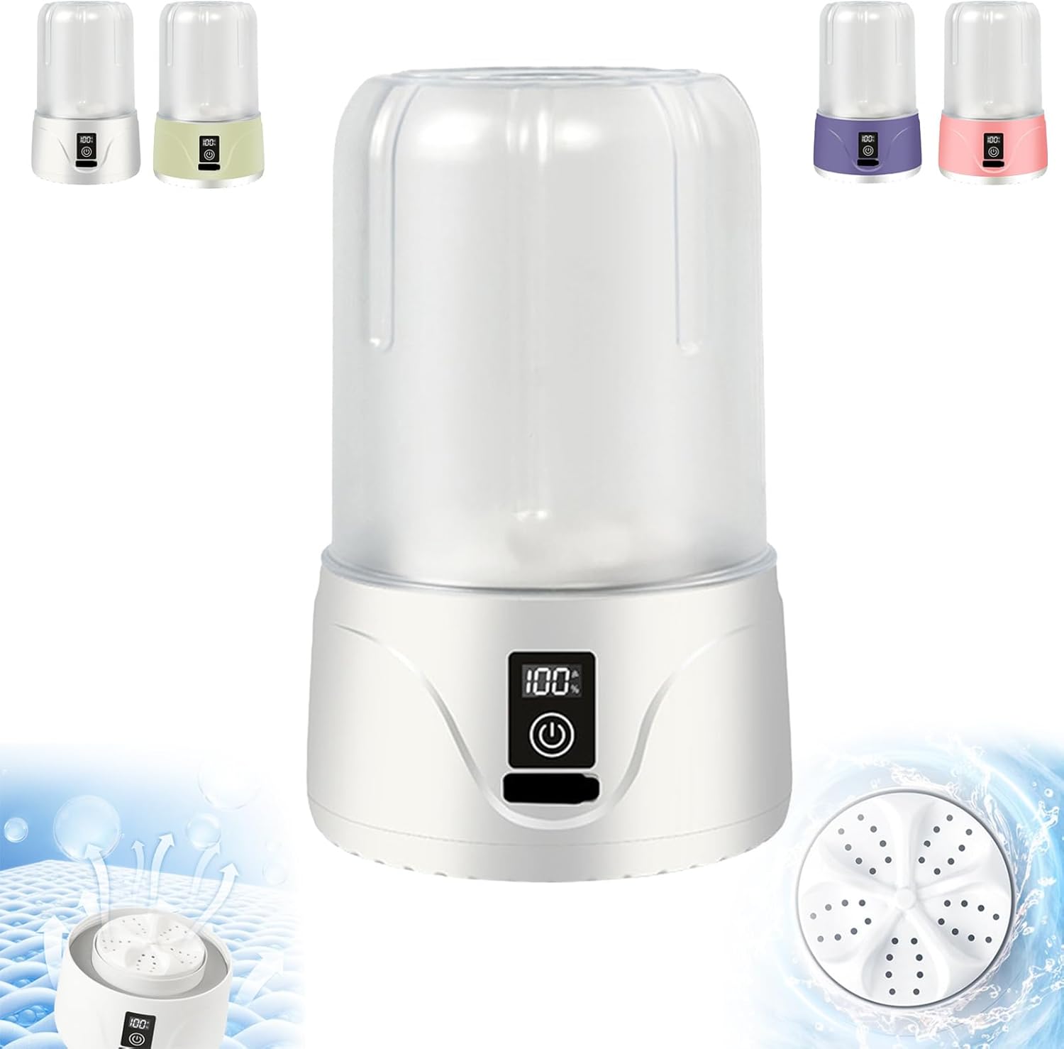 2025 Upgraded Mini Underwear Washing Machine, Portable Rechargeable Cordless Laundry Cup for Socks, Bras, Wireless Charging, Compact Automatic Washer for Travel, Dorm, Camping (White)