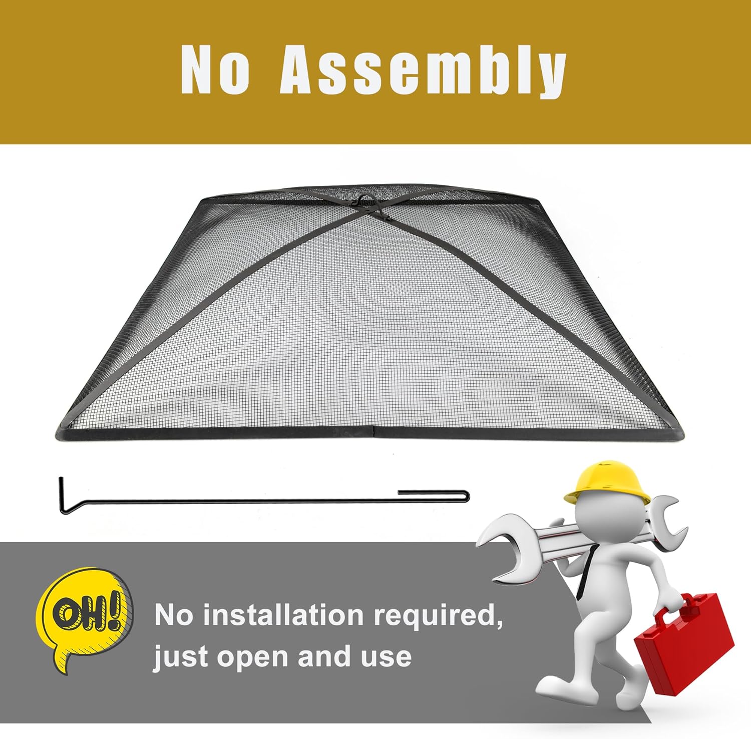 WeCooper Heavy Duty Fire Pit Spark Screen Cover,36in Steel Mesh Square Fire Pit Screen, FirePit Ember Guard with FirePit Poker