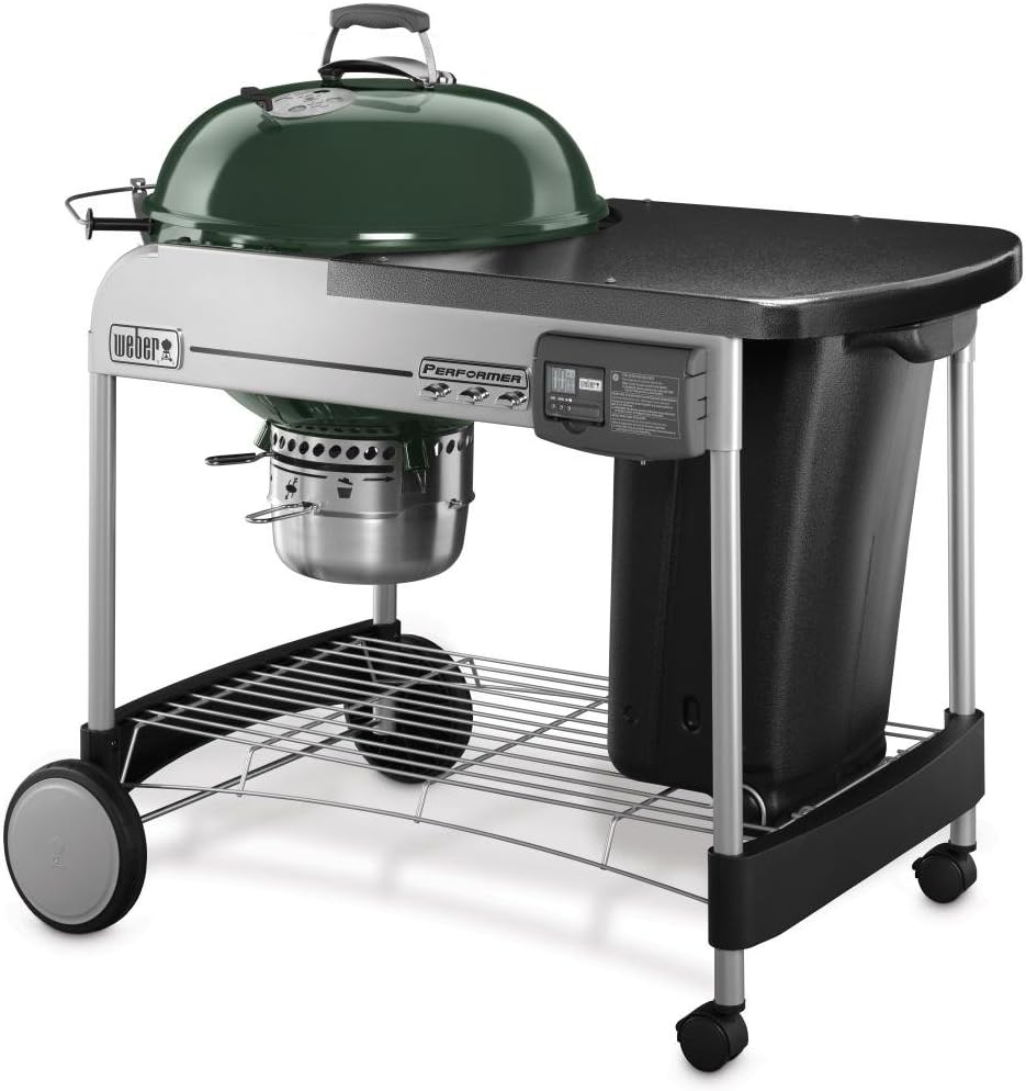 Weber Performer Deluxe Charcoal Grill, 22-Inch, Touch-N-Go Gas Ignition System, Green