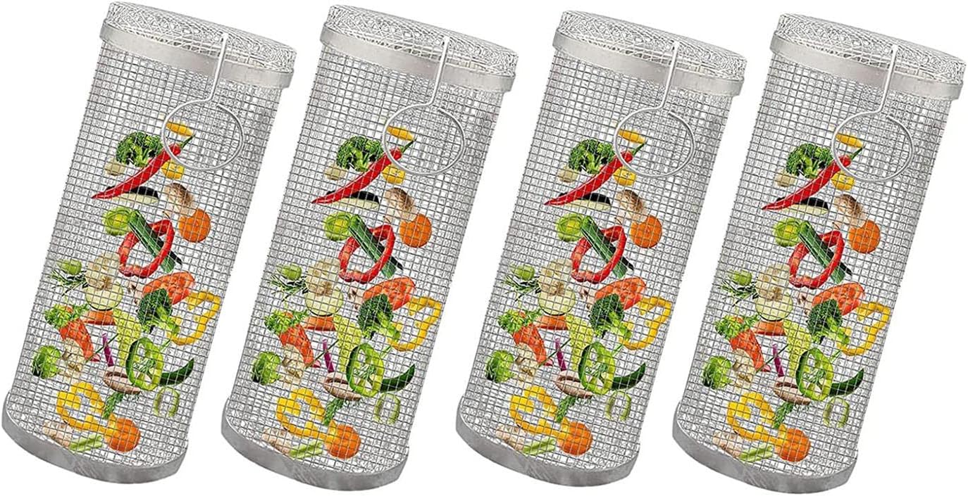 Rolling Grill Basket Stainless Steel,Camping Picnic Cookware Barbecue Cooking Grill Grate Accessories,30 X 10 X 10 Cm,6PCS