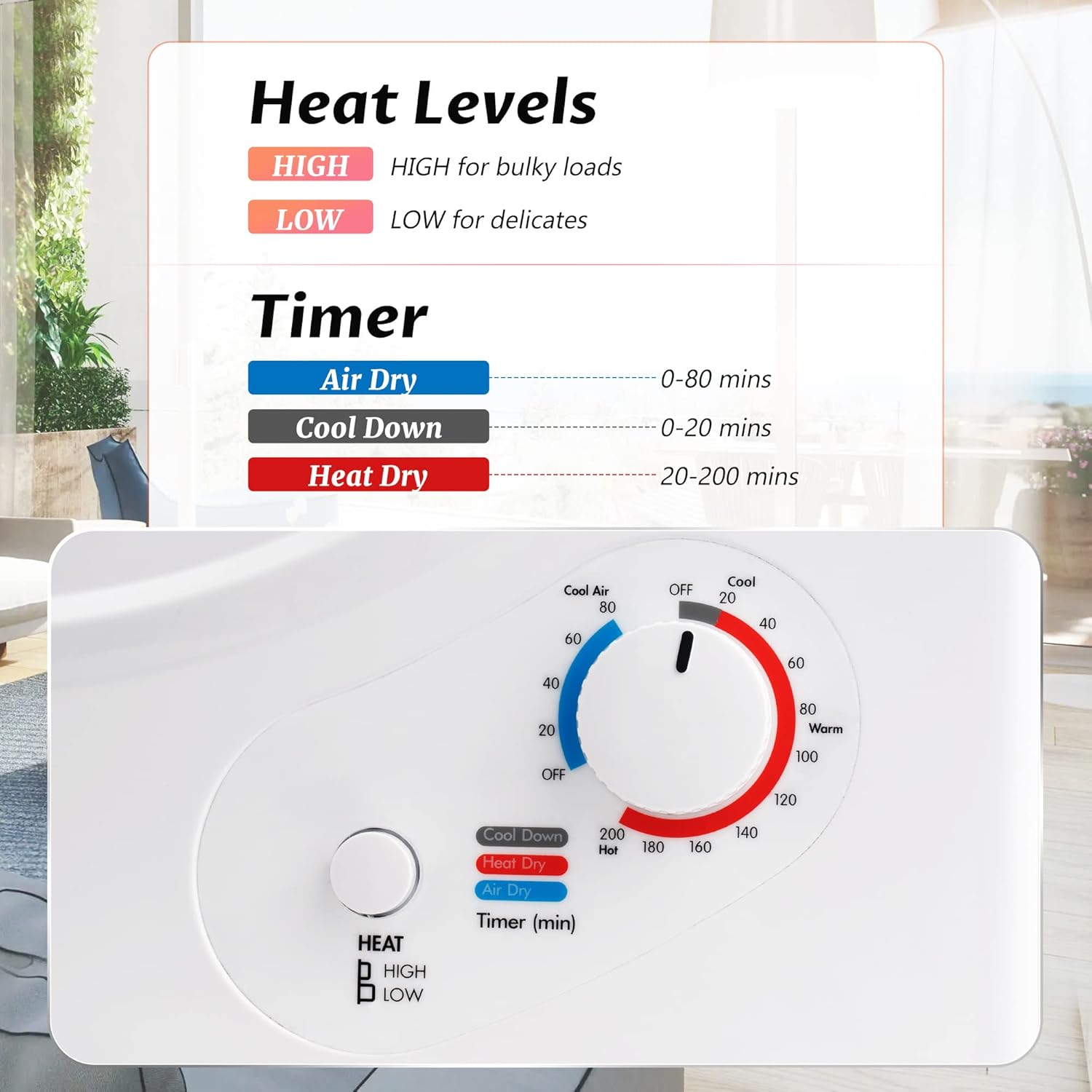 LZ LEISURE ZONE Portable Clothes Dryer, Electric Compact Dryer with Easy Knob Control, Front Load Freestanding Laundry Dryer Machine for Apartments/Dorm/RVs/Home, Wall Mount Kit Included, White