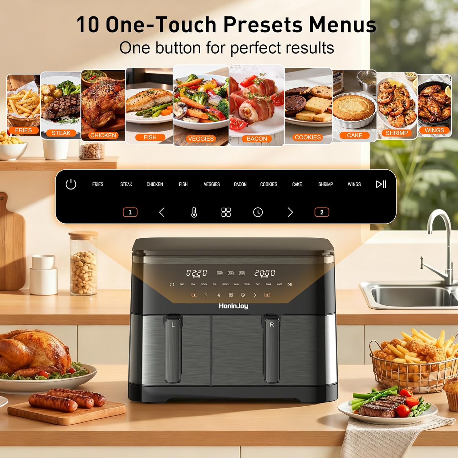 12QT Large Air Fryer with Dual Basket (4QT+8QT), 13-in-1 Digital Touchscreen Double Zone Air Fryers with 50pcs Paper Liners, Sync & Dual, for Bake, Roast, Shake Reminder, Dishwasher Safe
