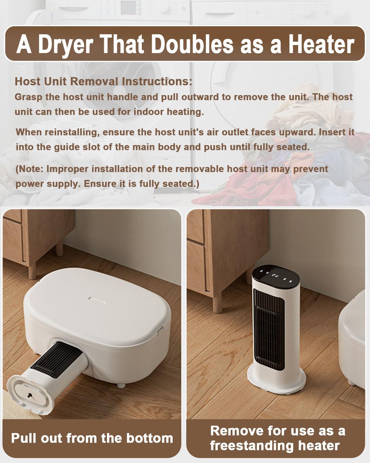 Compact Clothes Dryer Machine with Heater Function, Space-Saving Foldable Clothes Drying Rack, for Travel, Balcony, and Walk-in Closets, Touch + Remote Control, Dual-Layer Design