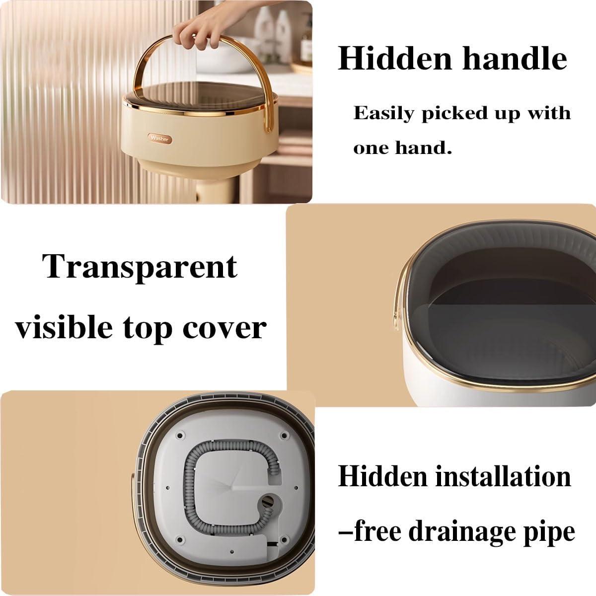 18.5L Portable Washing Machine 2 In 1 Foldable Washing Machine Convenience And Efficiency 12.6 * 12.2 * 13.4in Small Washer For Home Travel & Tiny Spaces(Beige)