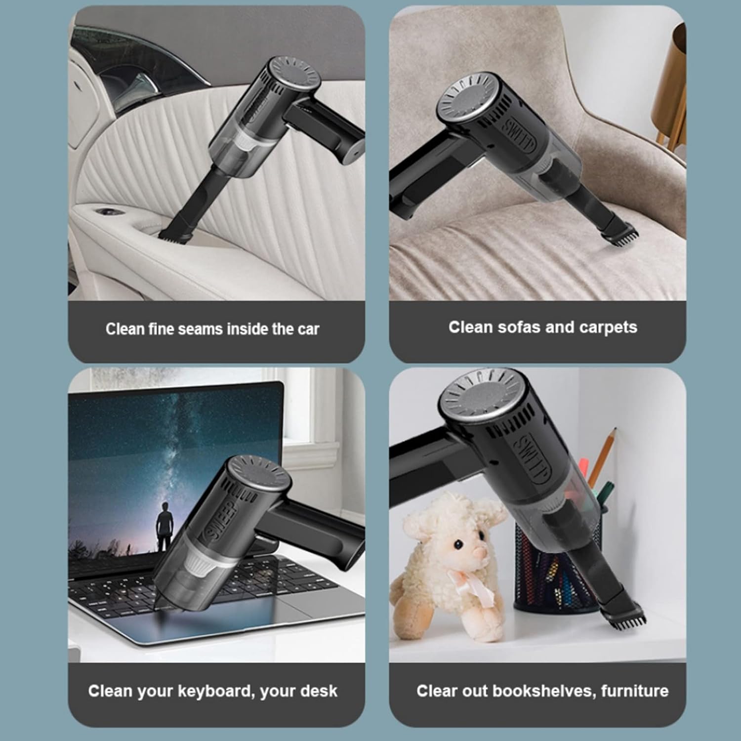 9000PA Wireless Car Handheld Vacuum Cleaner Portable Powerful Auto Suction Clean Smart Cordless Cleaning Accessories for Car Interior, Home, Office,Black,Wired